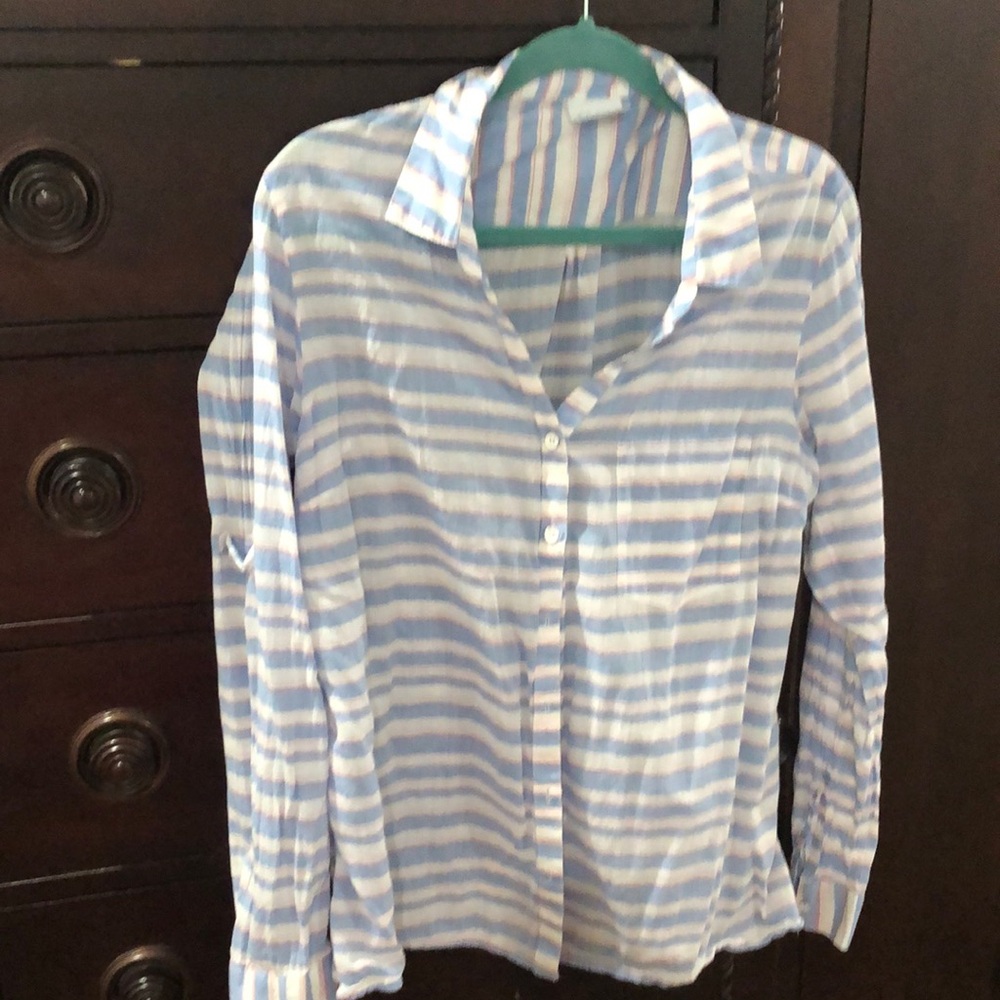 Columbia Blue and Pink Lightweight Striped Shirt